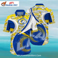 LA Rams Bold Logo Collage Blue And Yellow NFL Aloha Shirt