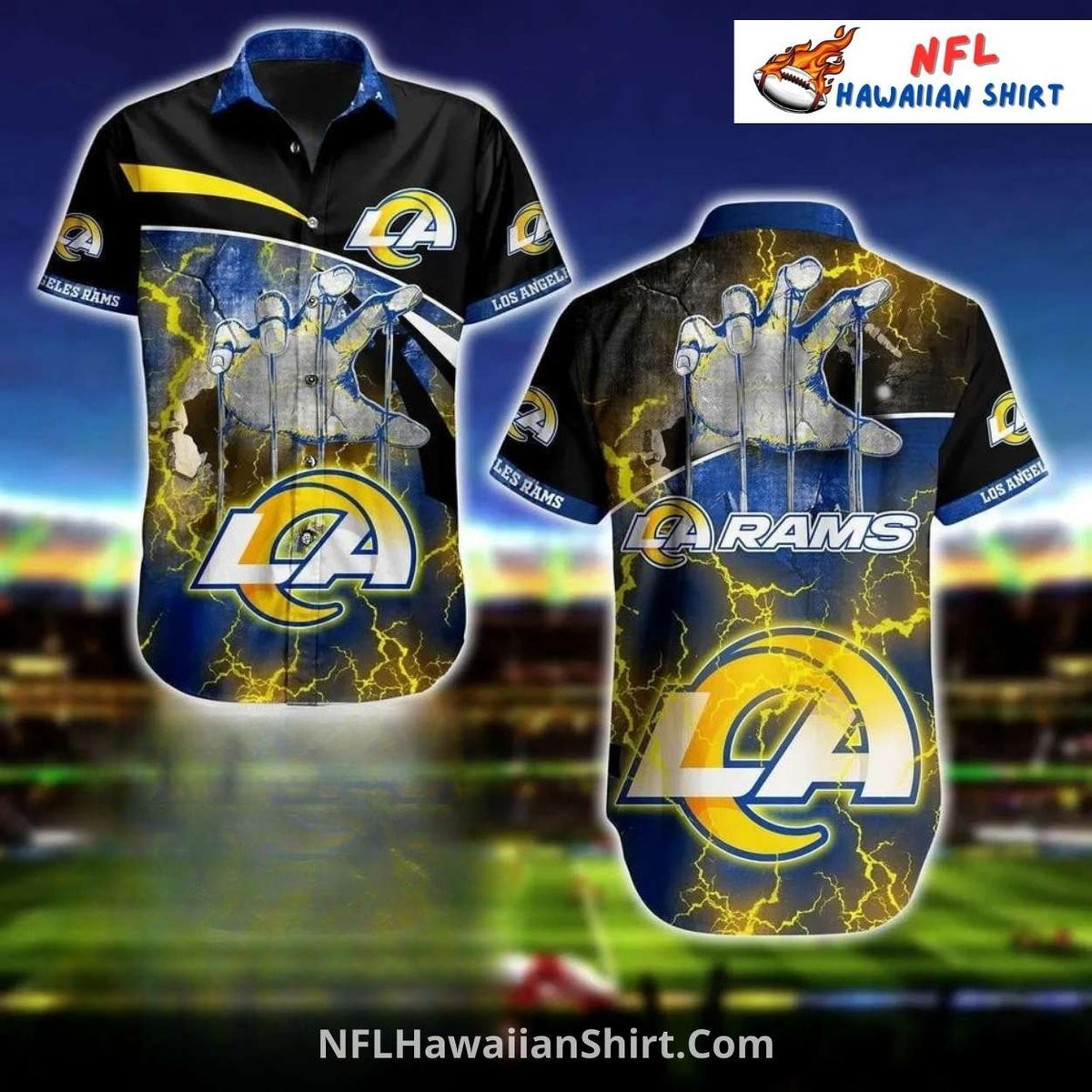 LA Rams Claw Lightning Effect NFL Hawaiian Shirt And Shorts