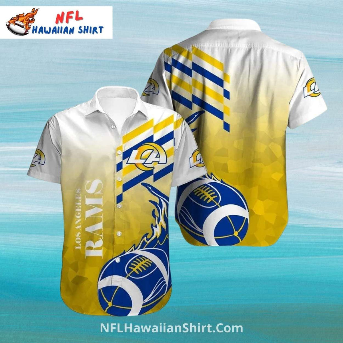 LA Rams Gradient Yellow And White Flaming Football Hawaiian