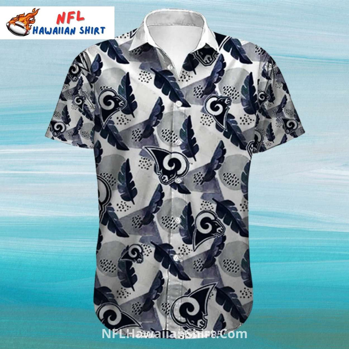 LA Rams Monochrome Feather Pattern NFL Hawaiian Aloha Shirt