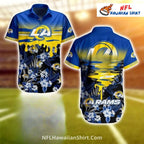 LA Rams Ocean Waves And Hibiscus Hawaiian Shirt