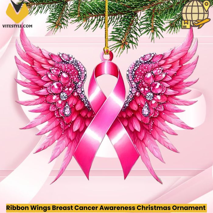 Ribbon Wings Breast Cancer Awareness Christmas Ornament