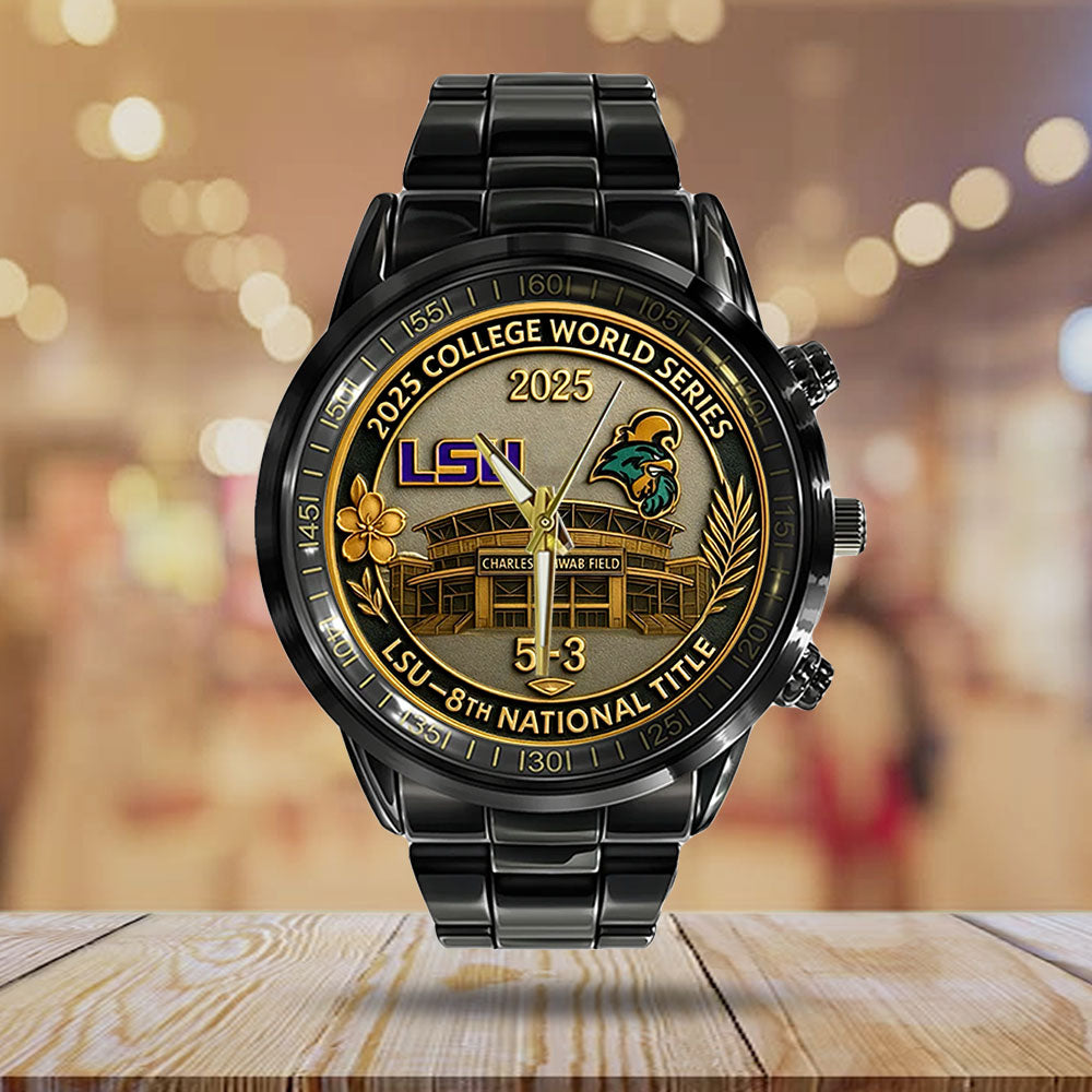LSU Tigers Baseball 2025 National Champions Black Stainless Steel Watch - HOATT 11751