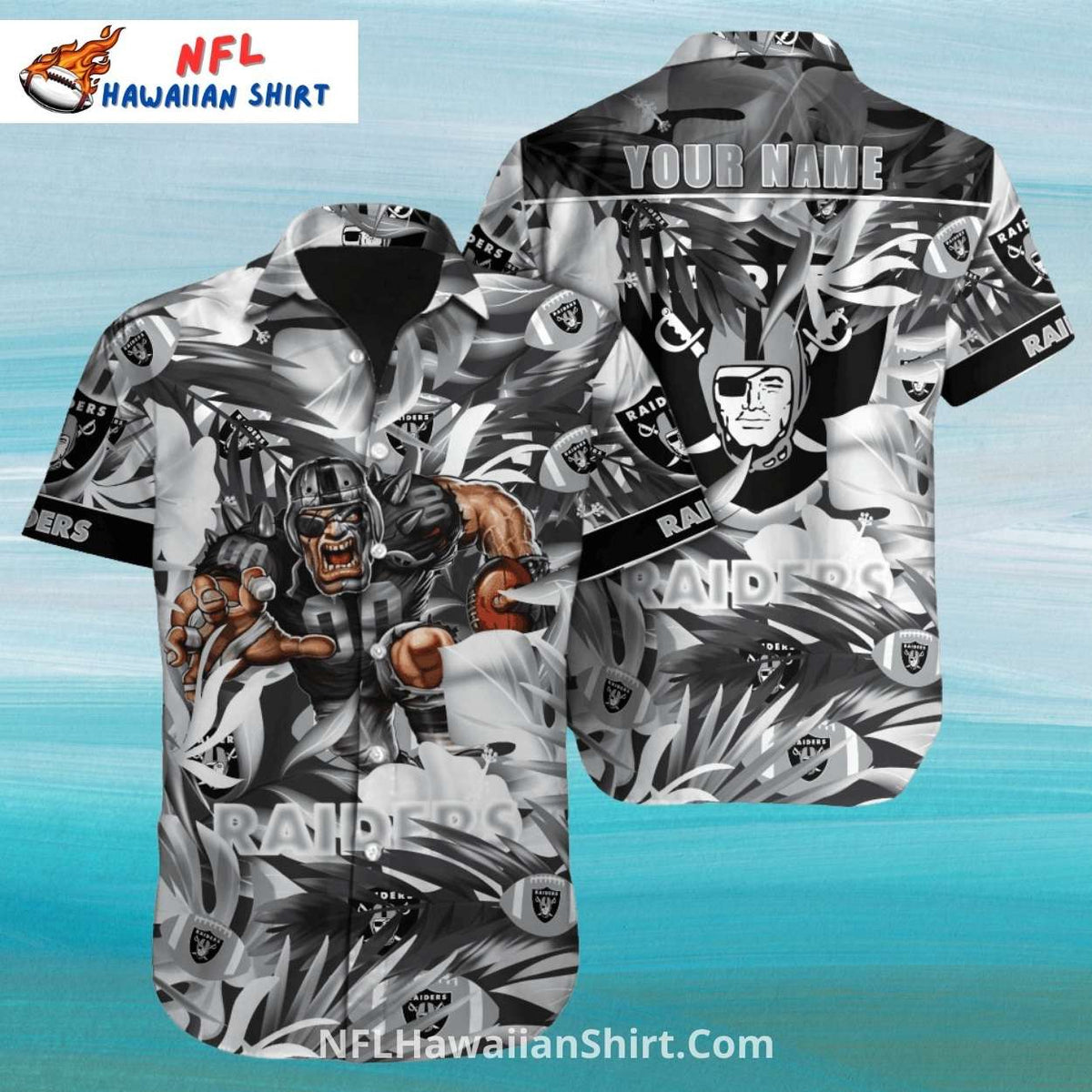 Las Vegas Raiders Aloha Shirt Bold Foliage and Player