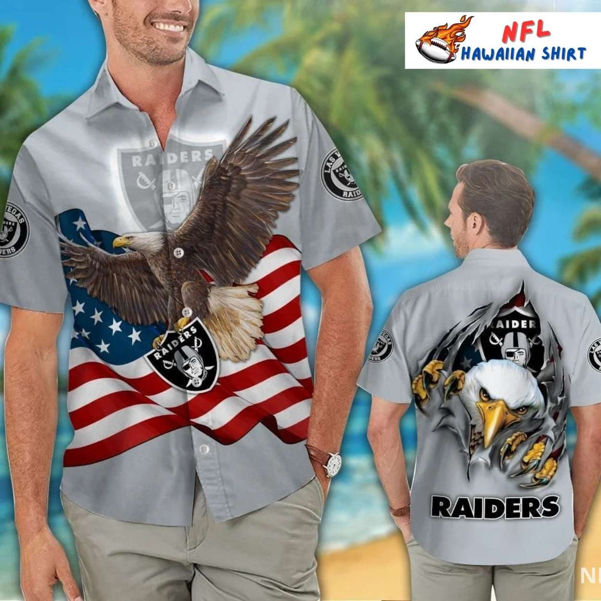 Las Vegas Raiders Aloha Shirt Eagle And American Flag
