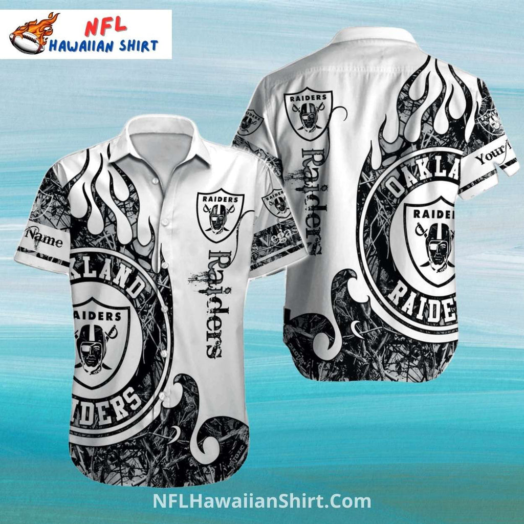 Las Vegas Raiders Aloha Shirt Fire And Vintage Script Print