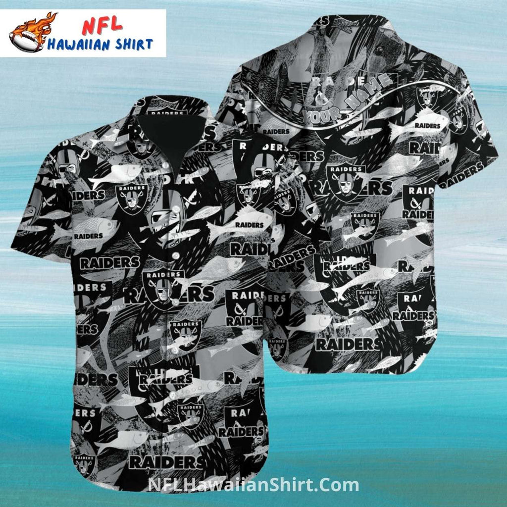 Las Vegas Raiders Aloha Shirt Grayscale Collage Design