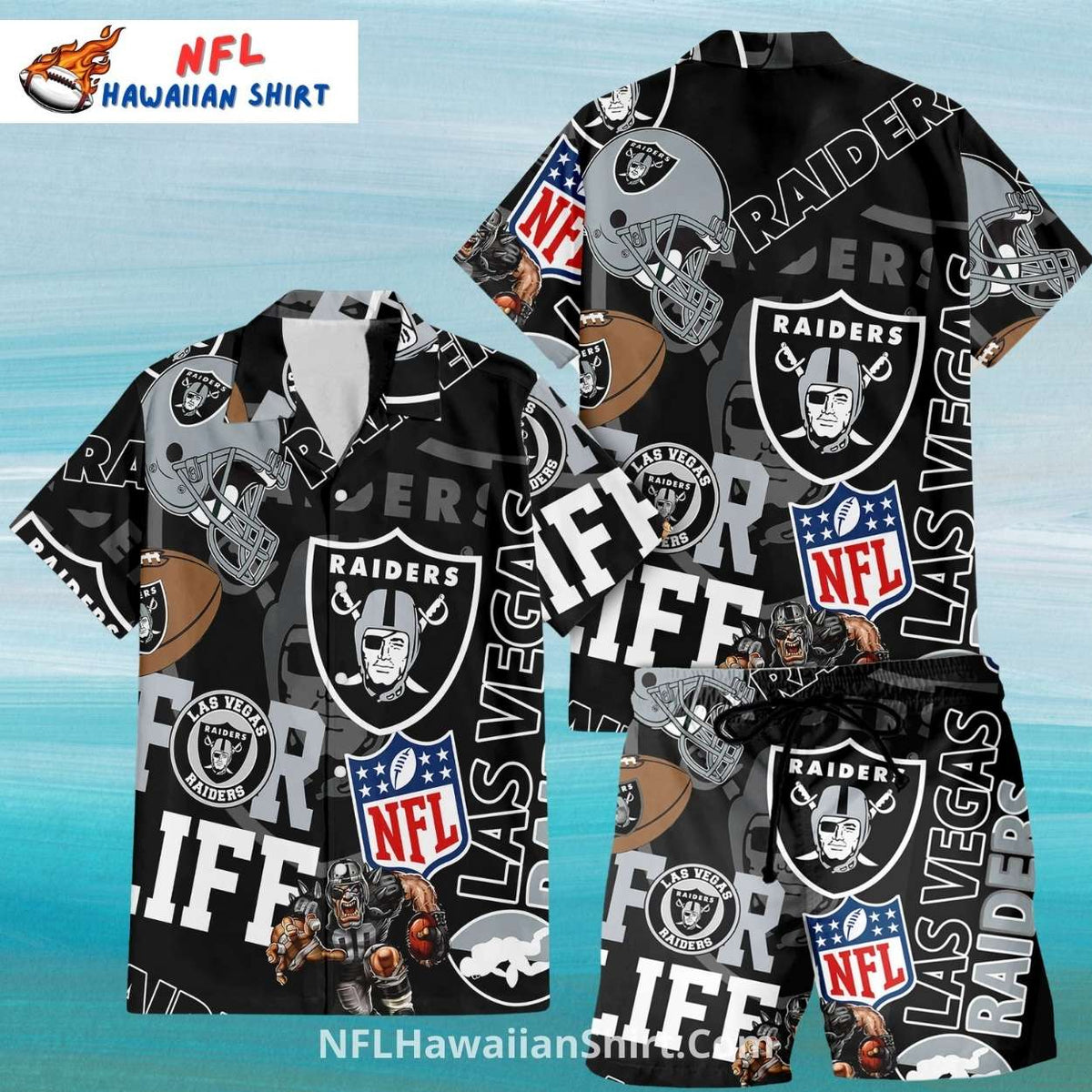Las Vegas Raiders Aloha Shirt With NFL Logos and Graphics