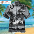 Las Vegas Raiders Aloha Shirt With Palm Trees And Grayscale Theme