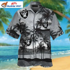 Las Vegas Raiders Aloha Shirt With Palm Trees And Grayscale Theme