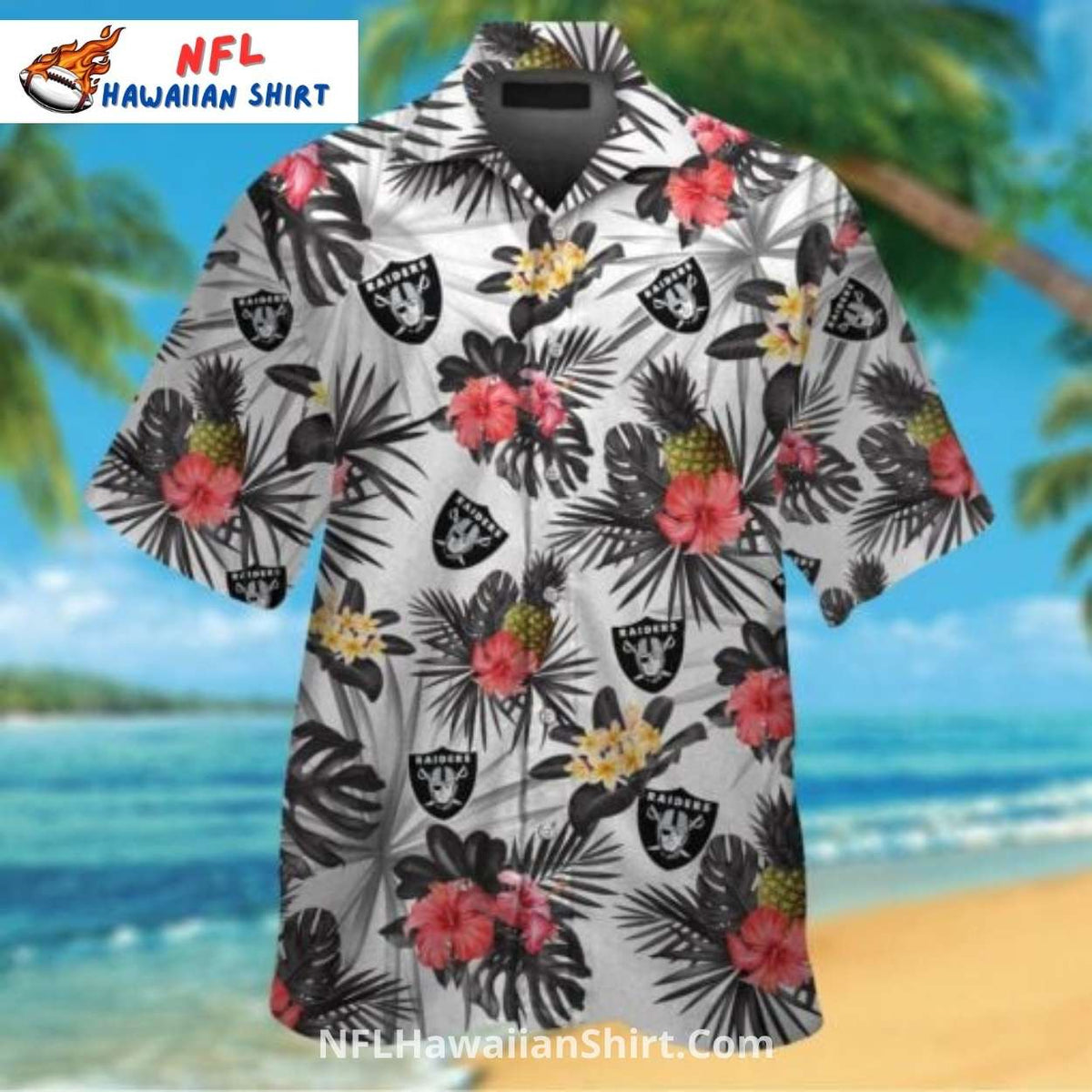 Las Vegas Raiders Hawaiian Shirt With Hibiscus And Pineapple Design