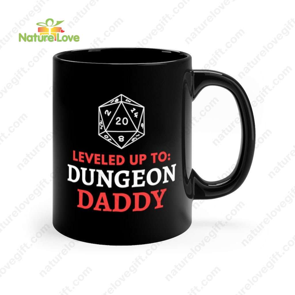 Leveled up to Dungeon Daddy Mug DnD Dungeons and Dragons Ceramic Coffee Gift