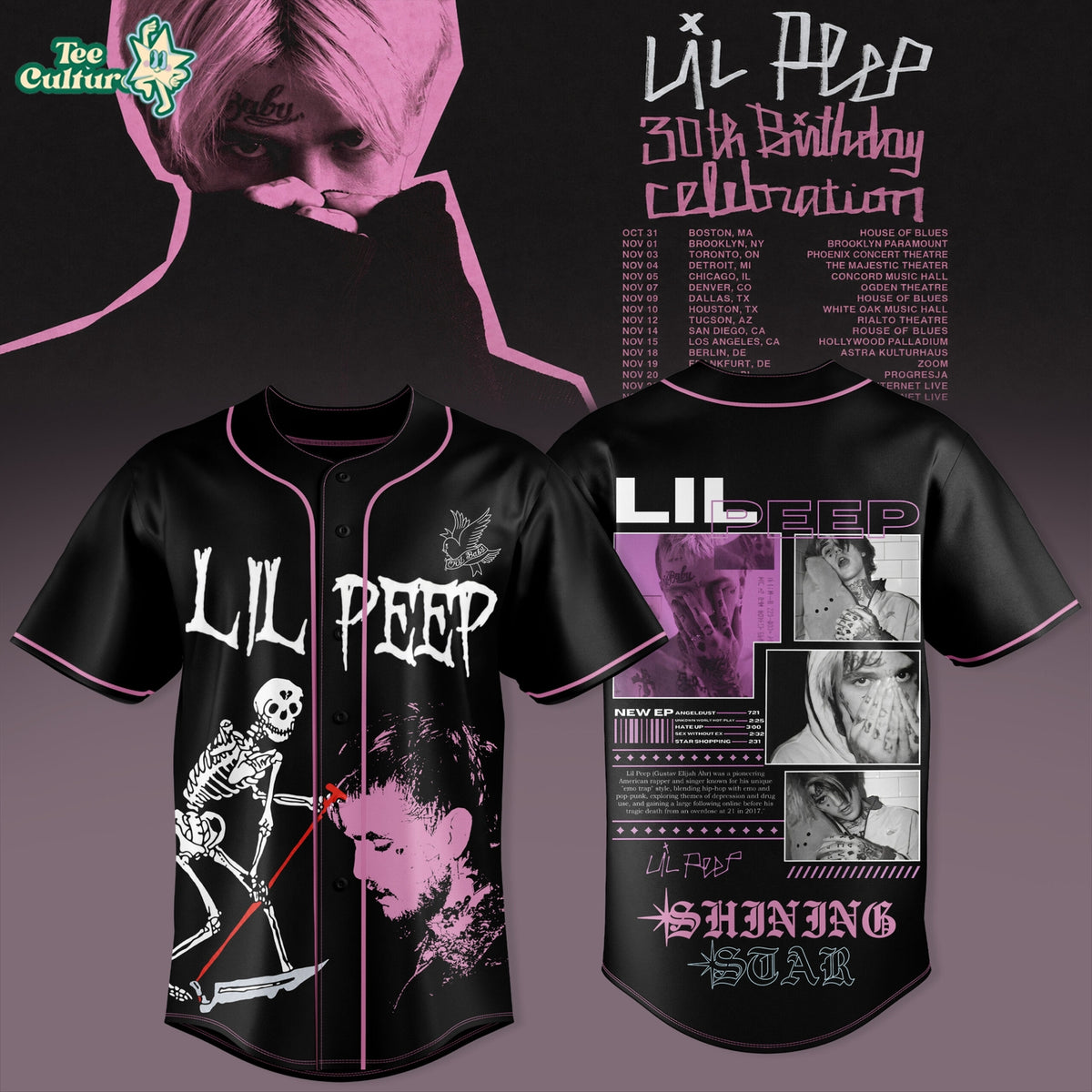 Lil Peep 30th Birthday Celebration 2026 Tour 3D All-over Print Baseball Jersey