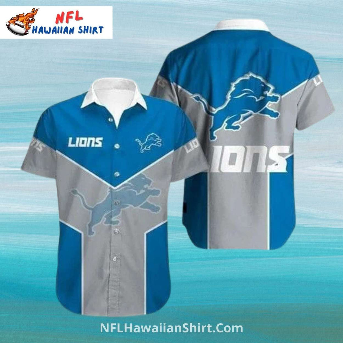 Lions Hawaiian Shirt Blue And Gray Modern Striped Design