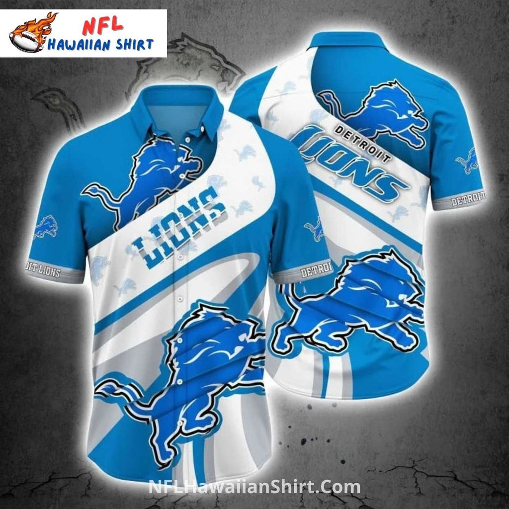Lions Hawaiian Shirt Bold White And Blue Logo Design