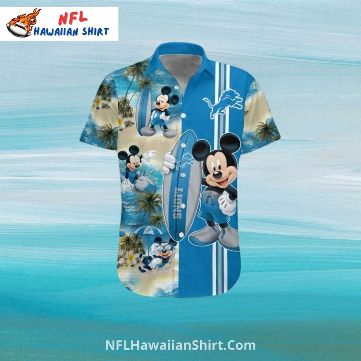 Lions Hawaiian Shirt Mickey Surfboard Beach Set