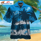 Lions Hawaiian Shirt Palm Tree Blue Skyline Theme