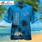 Lions Hawaiian Shirt Palm Tree Night Skyline Theme