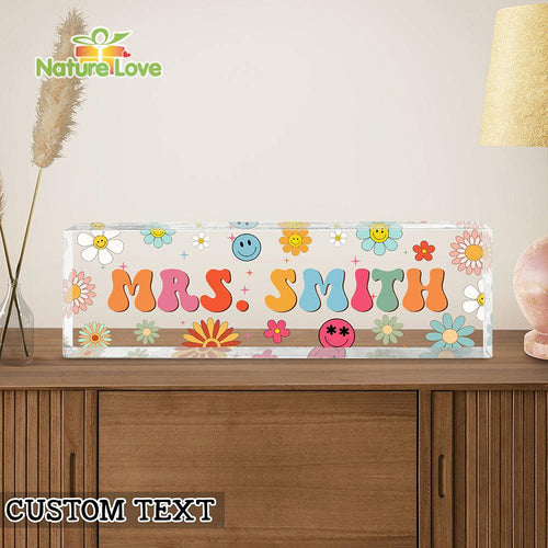 Little Flower Custom Teacher Desk Name Plate Personalized Acrylic Plaque Back To School Gift