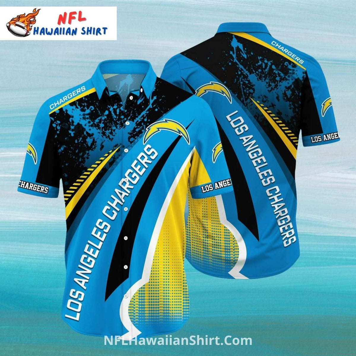 Los Angeles Chargers Aloha Shirt With Bold Stripes And Logos