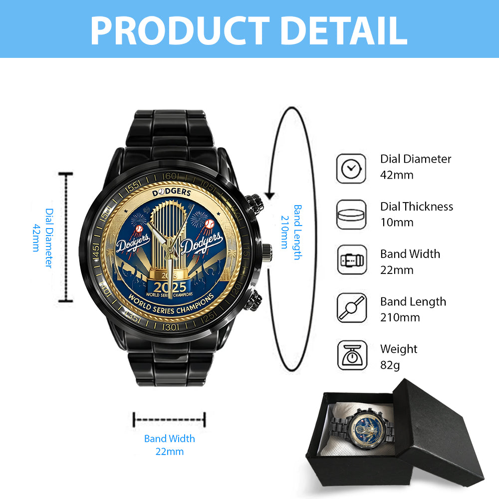 Los Angeles Dodgers 2025 World Series Champions Black Stainless Steel Watch - MAITM13635