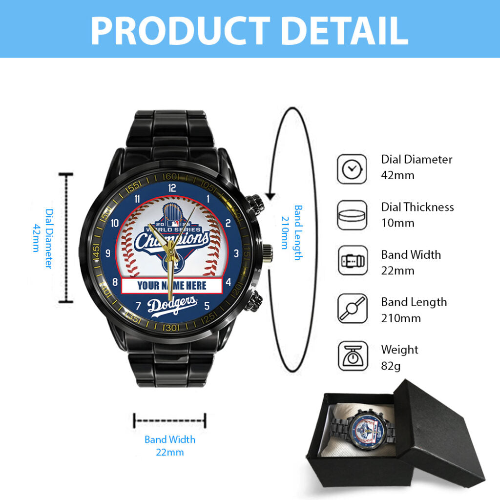 Personalized Los Angeles Dodgers World Series 2025 Black Stainless Steel Watch - TANTN18224