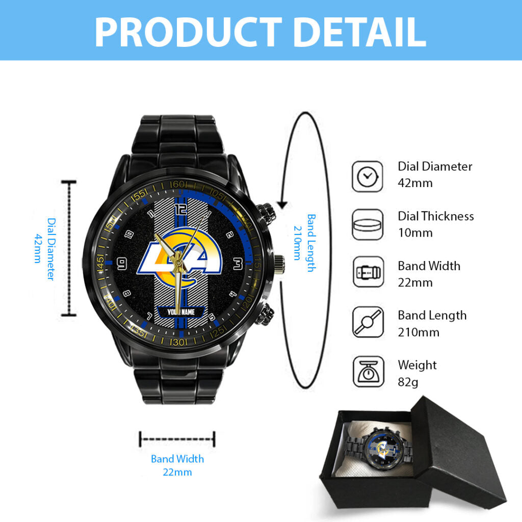 Personalized Los Angeles Rams Black Stainless Steel Watch - TANTN16017