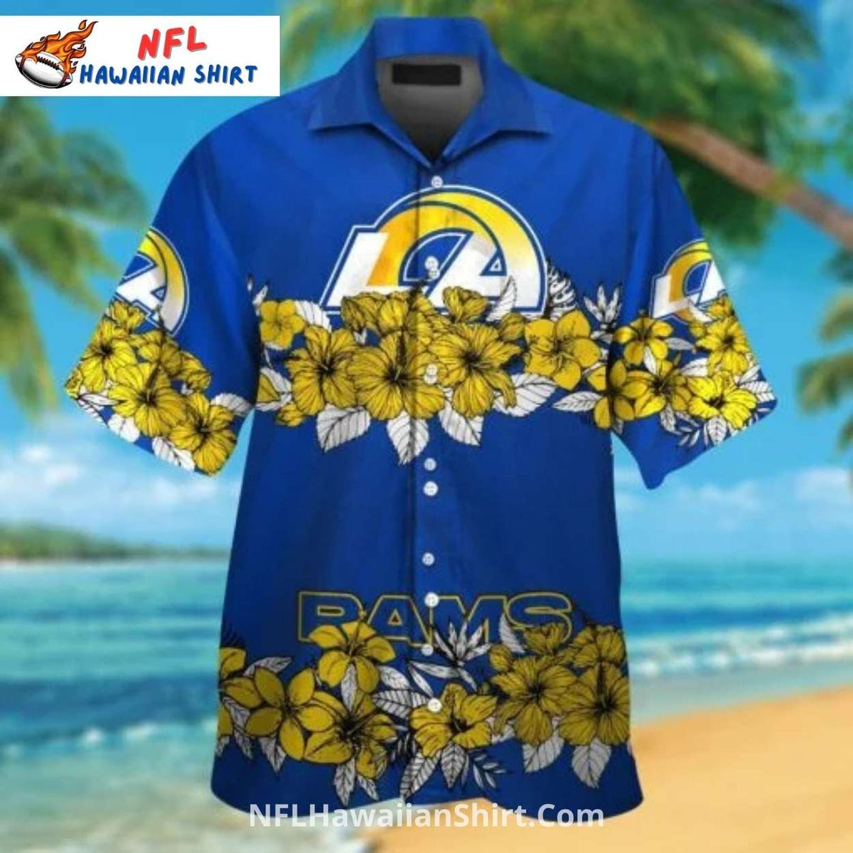 Los Angeles Rams Blue And Yellow Floral Hibiscus Hawaiian Shirt