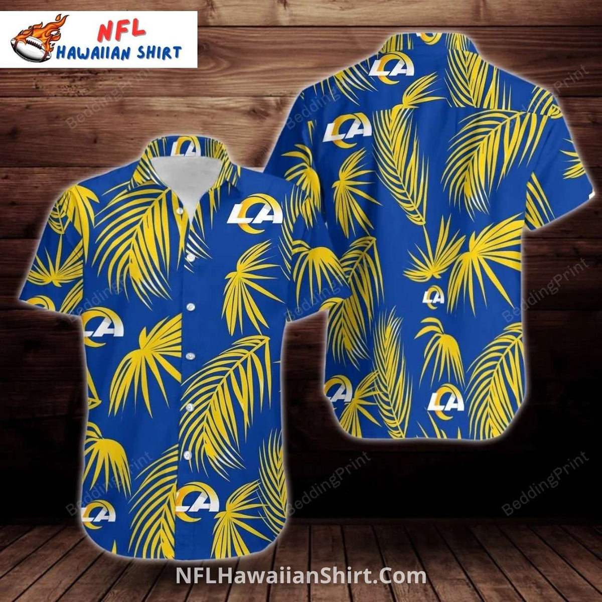Los Angeles Rams Palm Leaves Blue Yellow Aloha Hawaiian Shirt