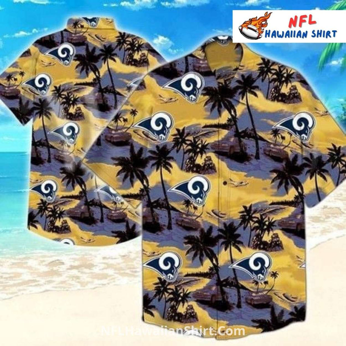 Los Angeles Rams Palm Tree Beach Golden Brown Aloha Shirt