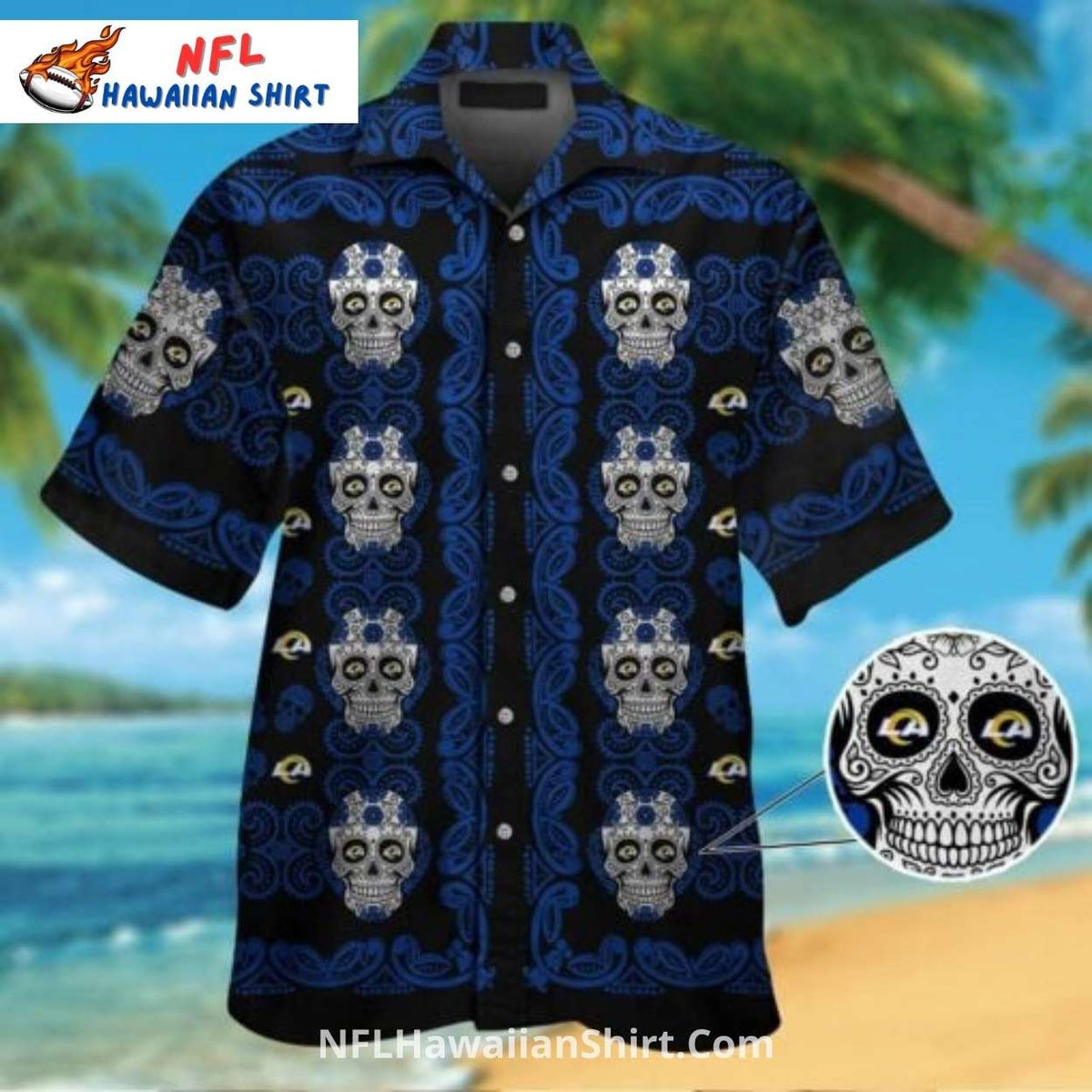 Los Angeles Rams Sugar Skull Pattern Dark NFL Hawaiian Shirt