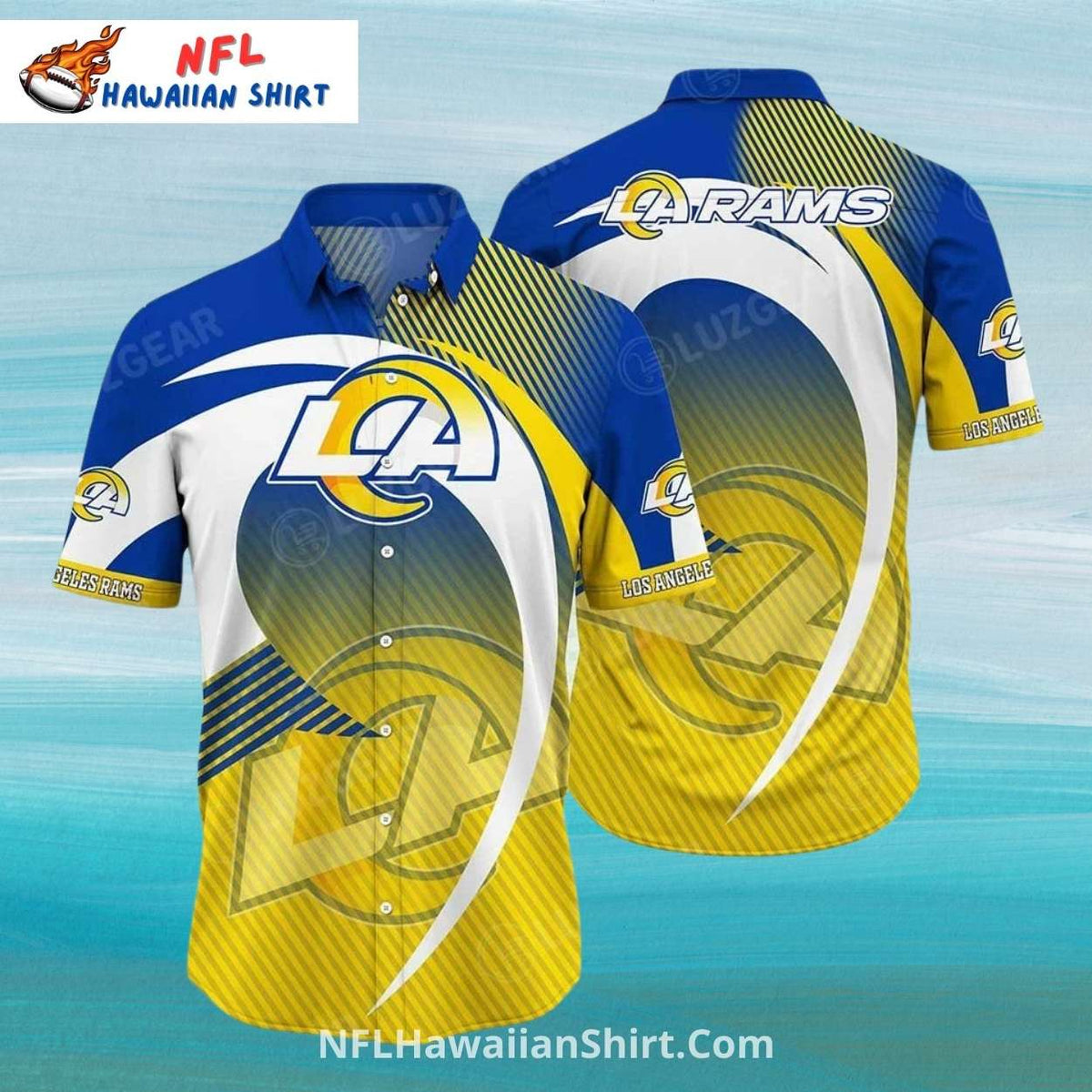 Los Angeles Rams Swirl Pattern Blue And Yellow Hawaiian Shirt