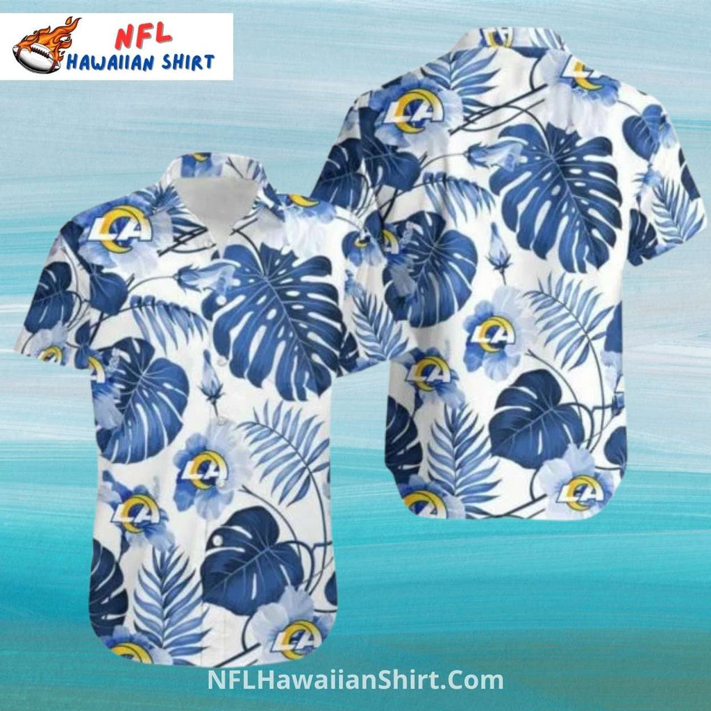 Los Angeles Rams White And Blue Monstera Leaf NFL Aloha Shirt