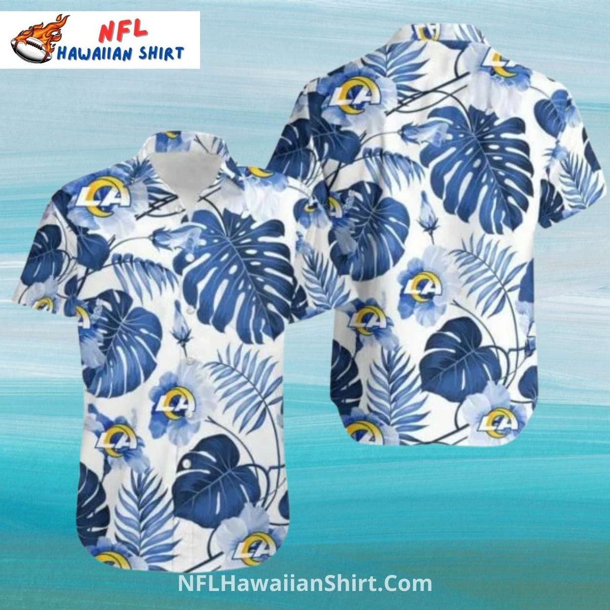 Los Angeles Rams White And Blue Monstera Leaf NFL Aloha Shirt