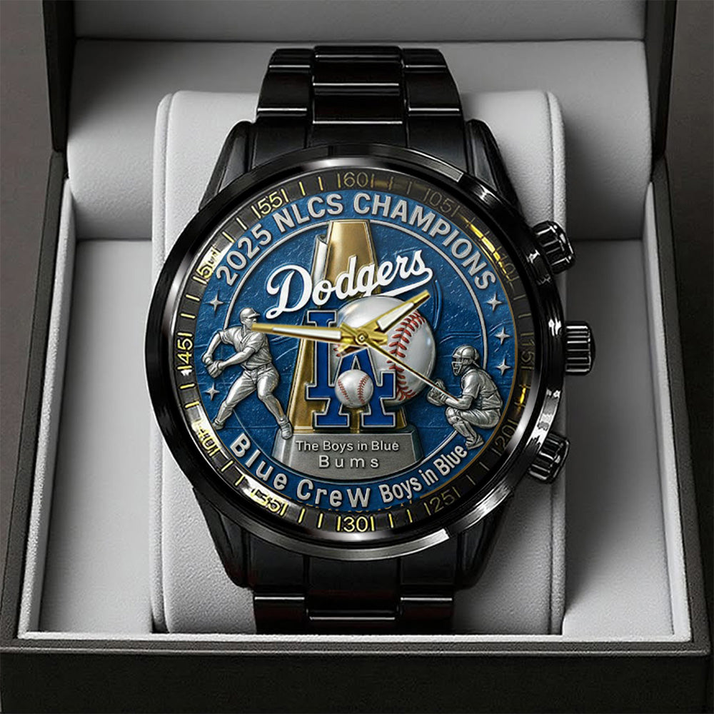Los Angeles Dodgers  2025 National League Champions Black Stainless Steel Watch - TANTN17714