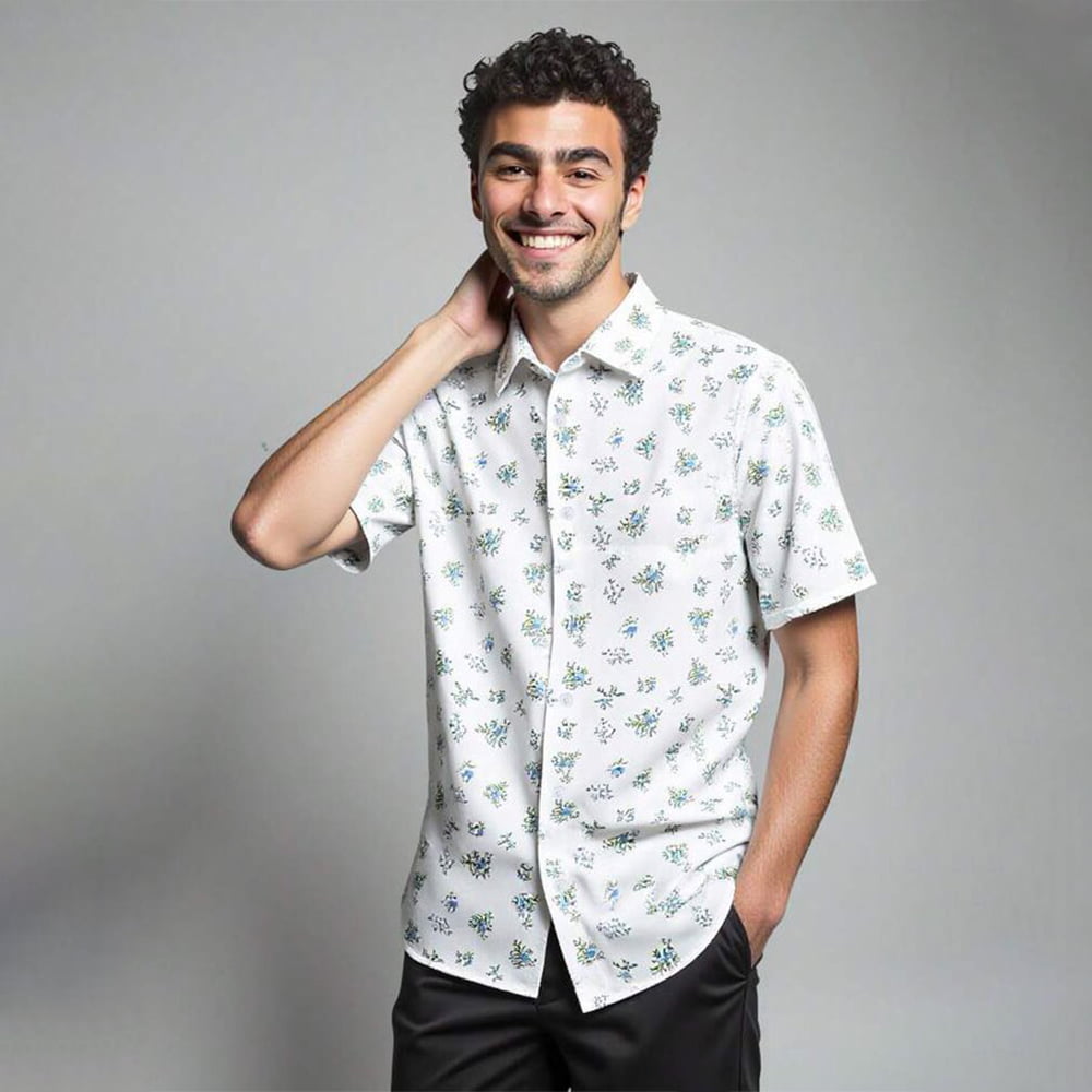 Luigi Mangione Spring Summer Blue Disty Floral Shirt