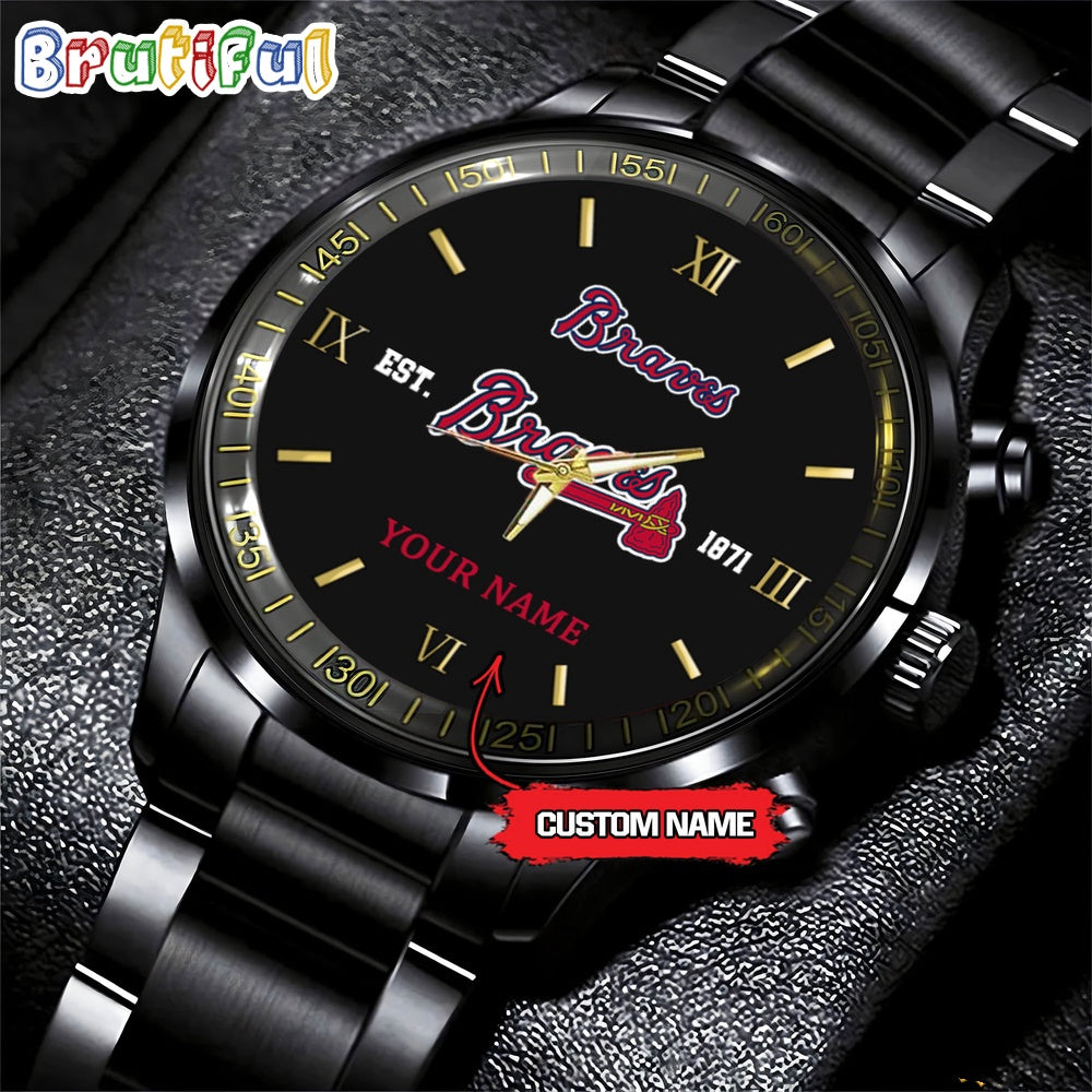 MLB Atlanta Braves Watch Black Fashion Watch Baseball Game