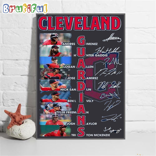 MLB Cleveland Guardians Baseball 2024 Team Line Up Stars Signatures Wall Art Poster Canvas