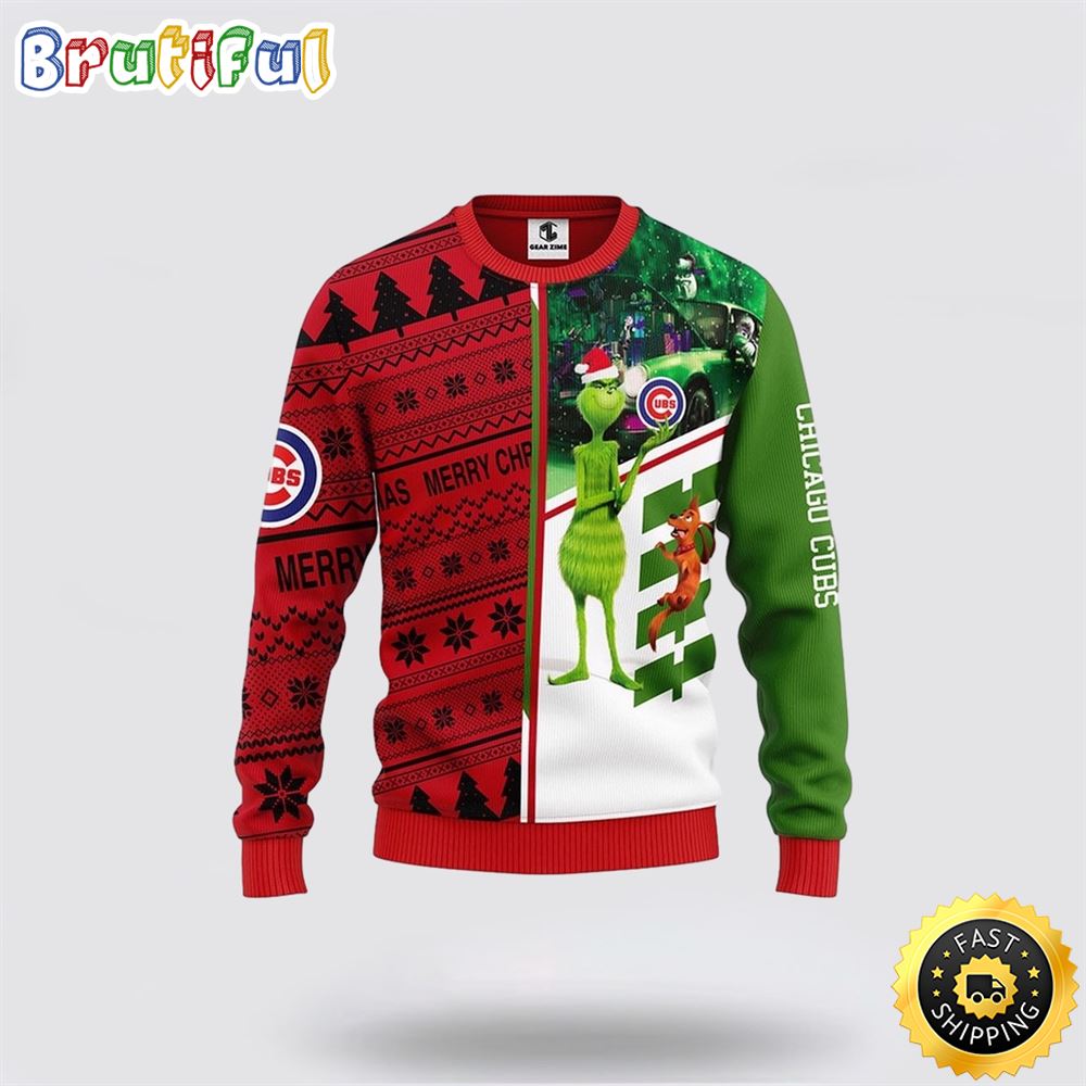 MLB Chicago Cubs Christmas Ugly Sweater Grinch And Scooby-Doo Gift For Baseball Fans