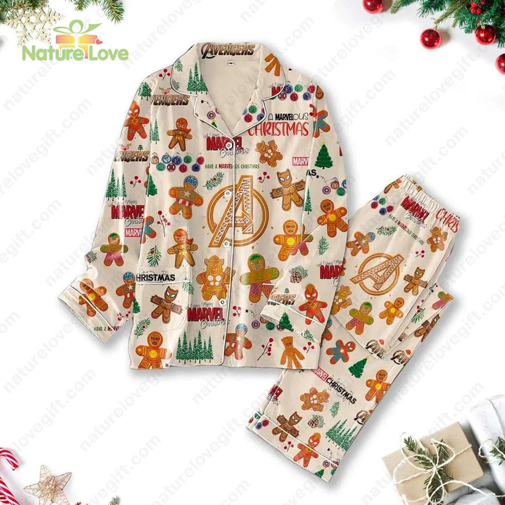 Marvel Avengers Gingerbread Cookies Holiday Christmas Pajamas Set