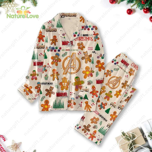 Marvel Avengers Gingerbread Cookies Holiday Christmas Pajamas Set