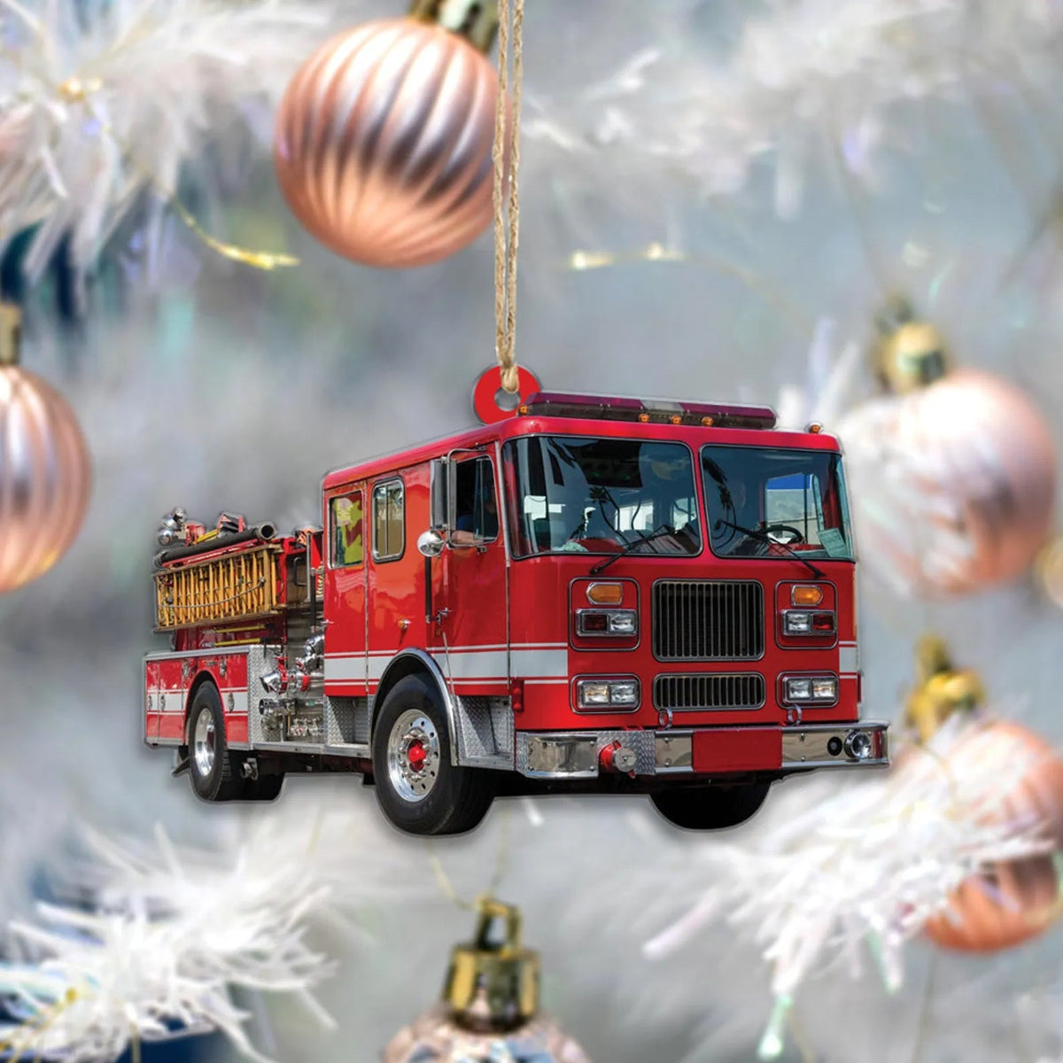 Custom Fire Truck Ornament - Personalized Photo Gift for Firefighter, Paramedic | Christmas Decoration