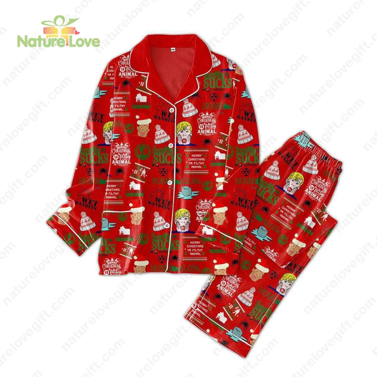 Merry Christmas Home Alone Christmas Pajamas​ Red Set