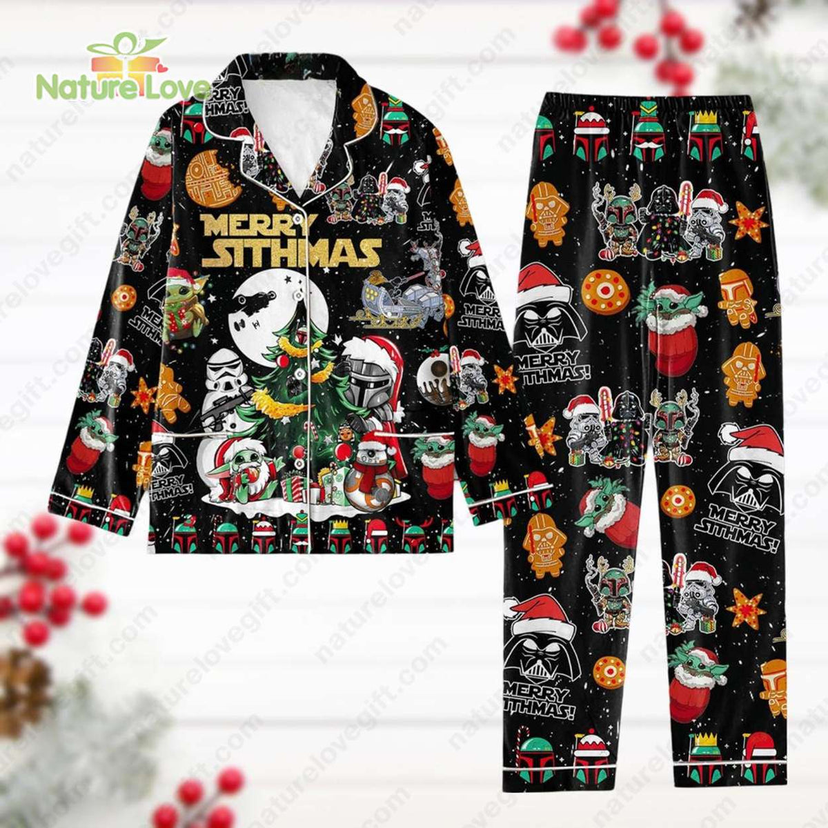 Merry Sithmas Santa Darth Vader Star Wars Baby Yoda​ Pajamas Set