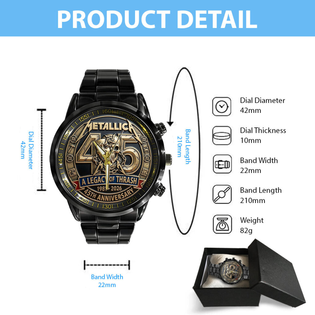 Metallica 45th Anniversary Black Stainless Steel Watch - TANTN21576