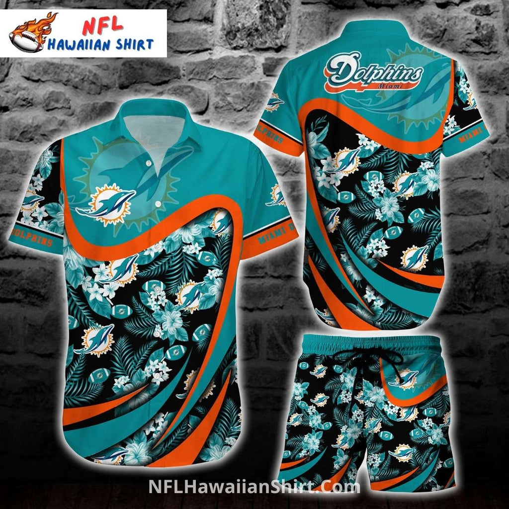 Miami Dolphins Aloha Set, Black Floral And Team Logo Theme