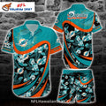 Miami Dolphins Aloha Set, Black Floral And Team Logo Theme