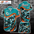 Miami Dolphins Aloha Set, Black Floral And Team Logo Theme