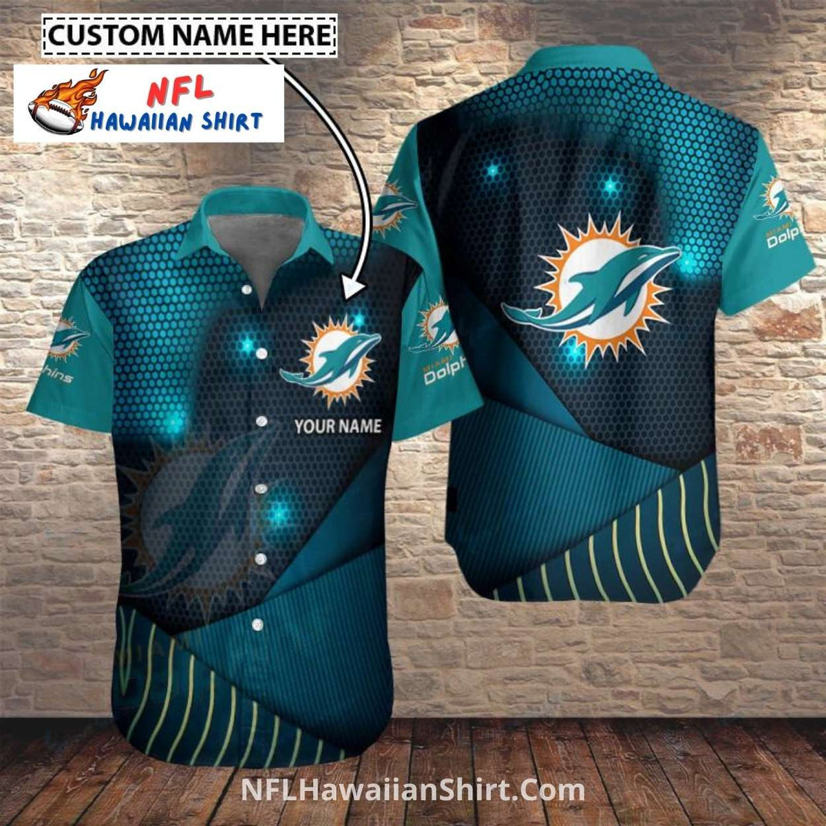 Miami Dolphins Aloha Shirt Custom Name Neon Hex Pattern