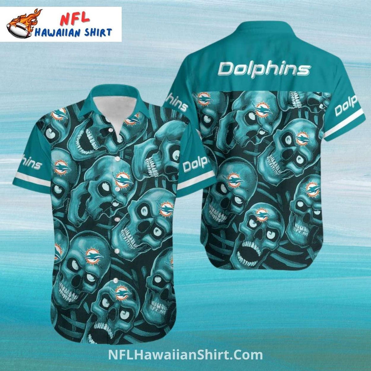 Miami Dolphins Aloha Shirt, Dark Skull Pattern Team Design